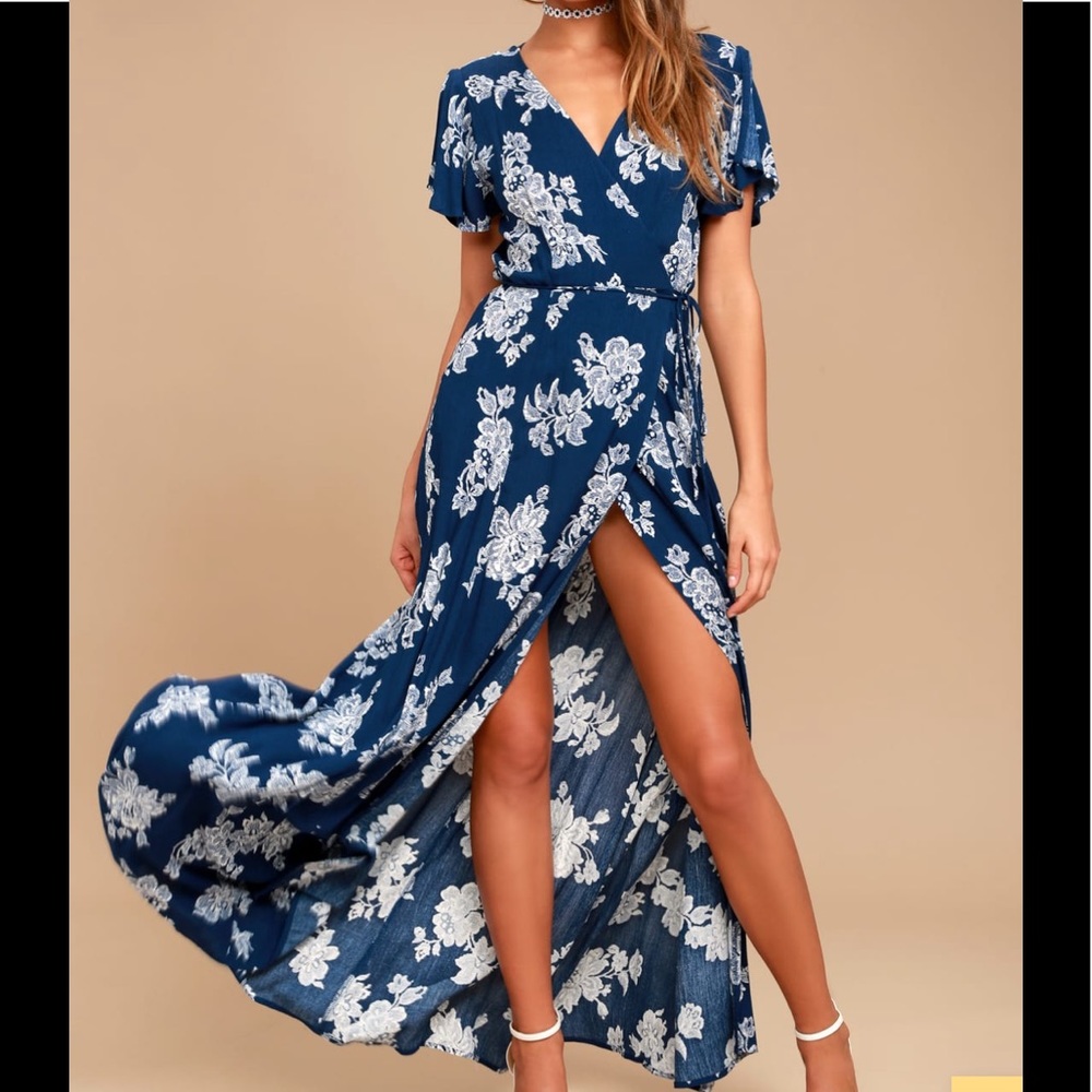 Navy Floral Wrap Dress